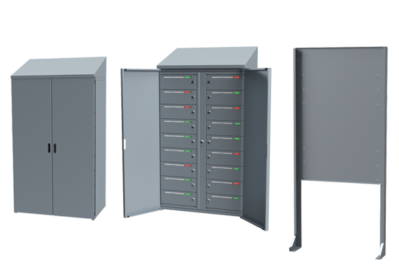 Fastighetbox utomhus med stolpar som tillbehör